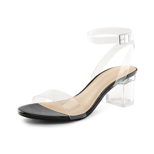 Sandalia DREAM PAIRS CARNAVAL Tacón Cuadrado Talla 8.5 Negro Transparente