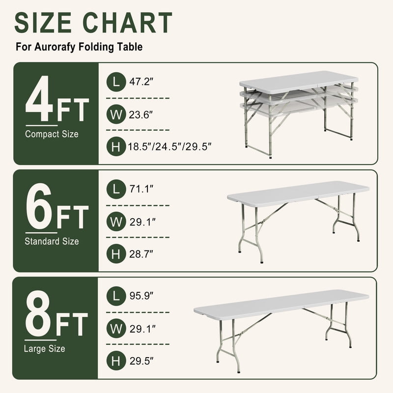 INTRTLOCKINGING TILES 4FT Folding Table, Height Adjustable Portable Plastic Folding Table with Carry Handle, Heavy Duty Indoor Outdoor Utility Table for Camping, Picnic, Party, Home Office