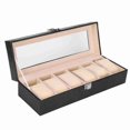 thumbnail image 1 of Caja de reloj rectangular de cuero sintético con 6 ranuras, organizador de regalo, color negro, 1 of 14