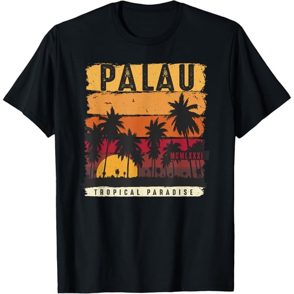 Tropical Sunset Palauan Tee - Palau T-ShirtMen and women, Black T-shirt, size: Extra large S-4XL
