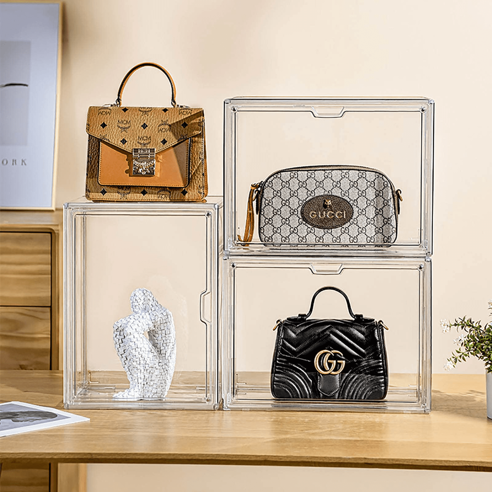  Clear Handbag Storage Organizer, 3 Packs Acrylic Display Case  for Purse and Handbag Storage Organizer for Closet, Stackable Purse Display  Boxes with Magnetic Door for Collectibles, Wallet, Toys… : Home 