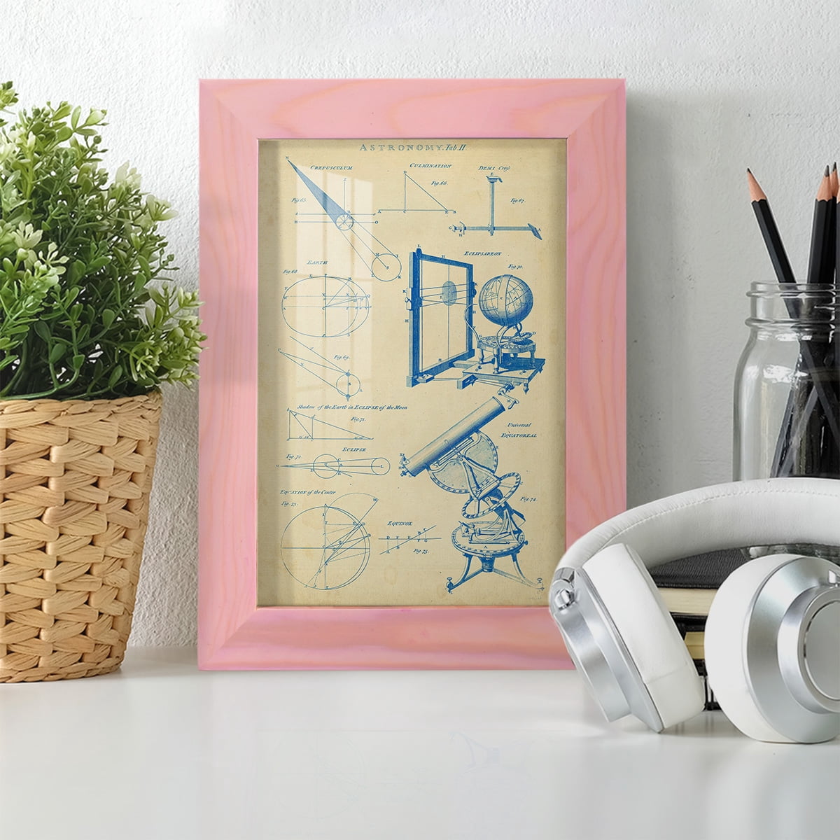 Vintage Astronomy II -Framed Print w/glass-Sunset Pink