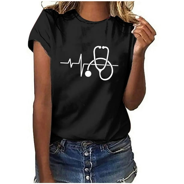 Camiseta de manga corta con estampado de día de la enfermera para mujer OAVQHLG3B Store lin121212