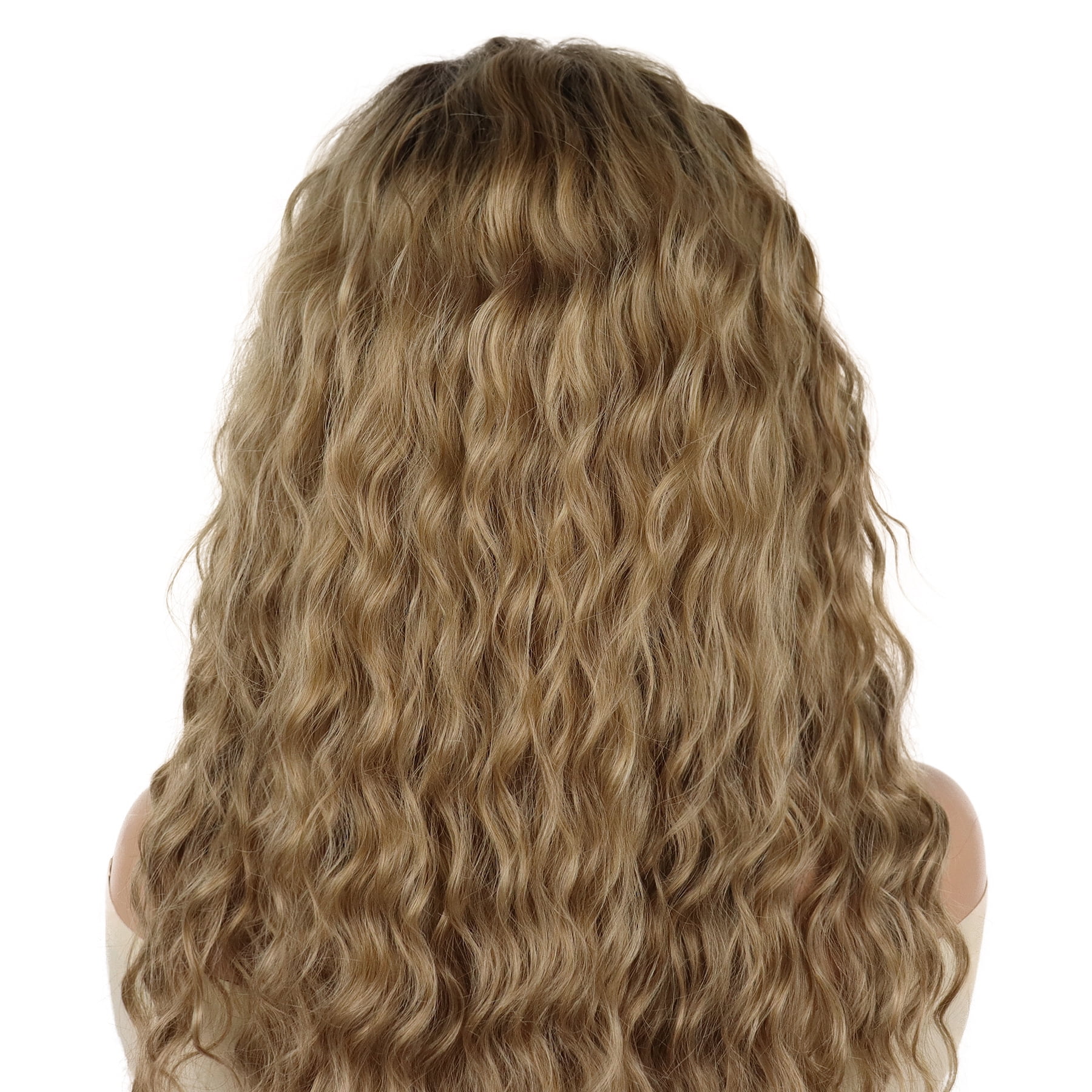28 inch Long Brown Curly Wigs for Women Gradient Brown Wig with Dark Roots Wigs in Synthetic Hair