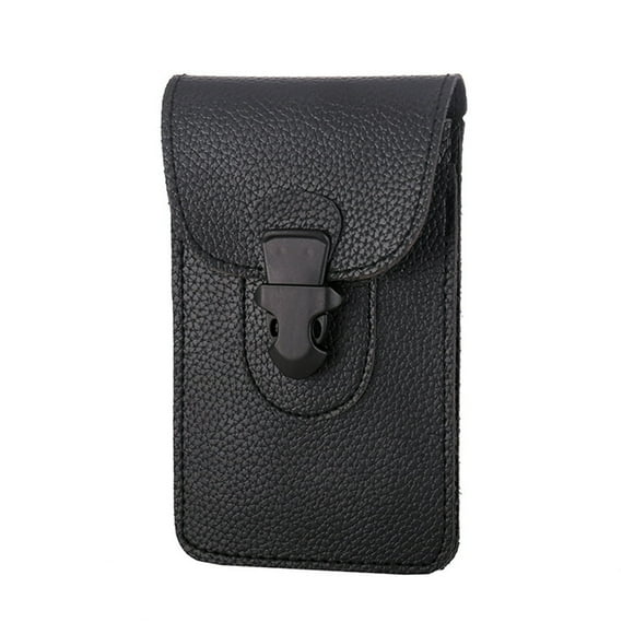 Men Leather Waist Bag Phone Purse Pocket Litchi Pattern Belt Pouch (Black)
