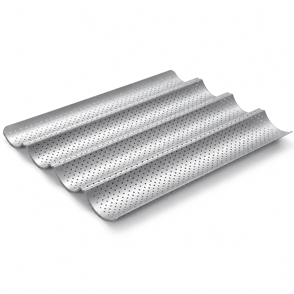 PLERISE Baguette Bread Pan, Nonstick Perforated Baking Tray for French Bread and Sourdough, 4 Loaves, 16 x 12 x 1.5 inch, Carbon Steel