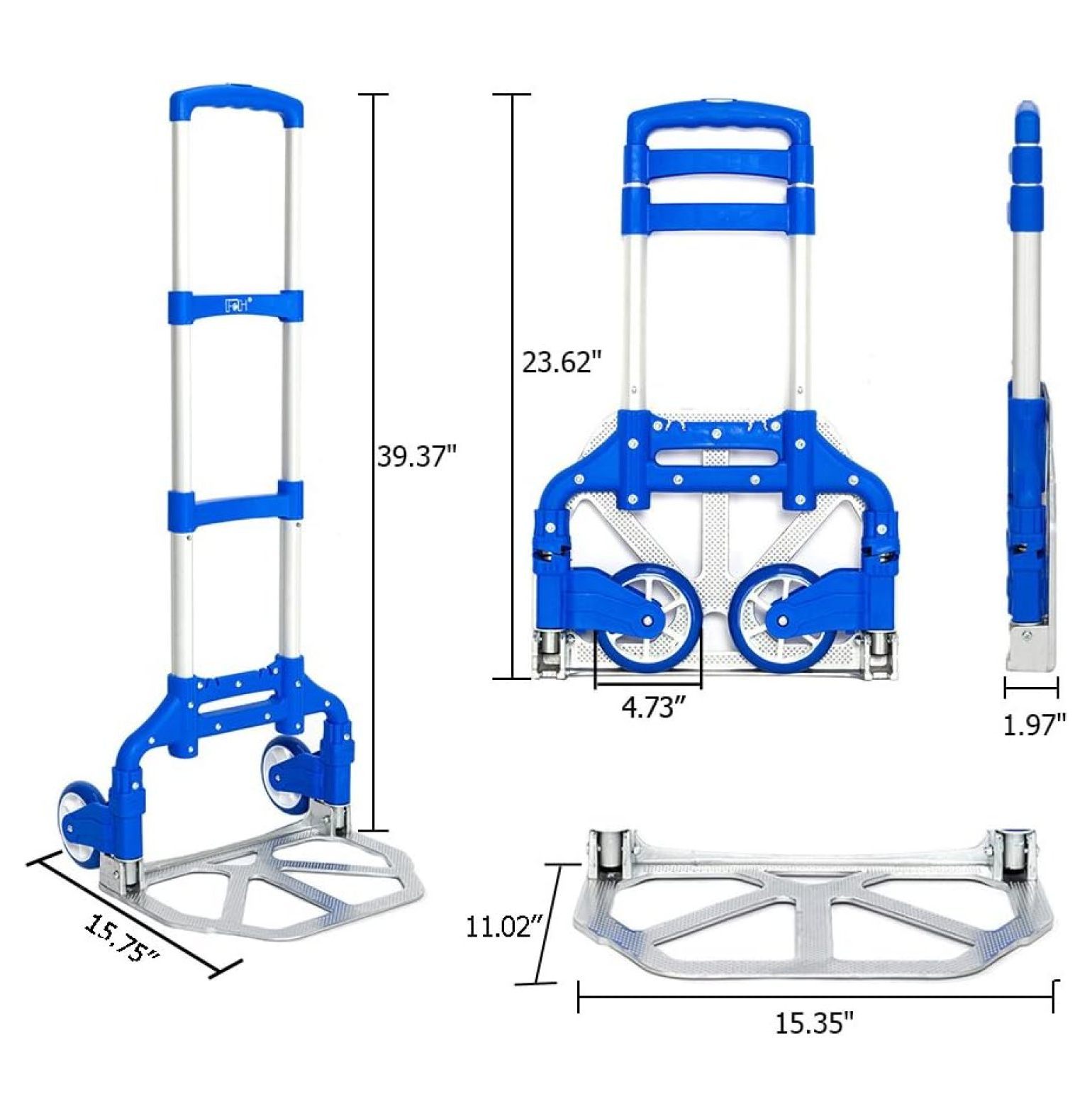 Folding Hand Truck Aluminum Portable Folding Hand Cart 165lbs Capacity Hand Cart and Dolly Ideal for Home, Auto, Office,Travel Use,Blue