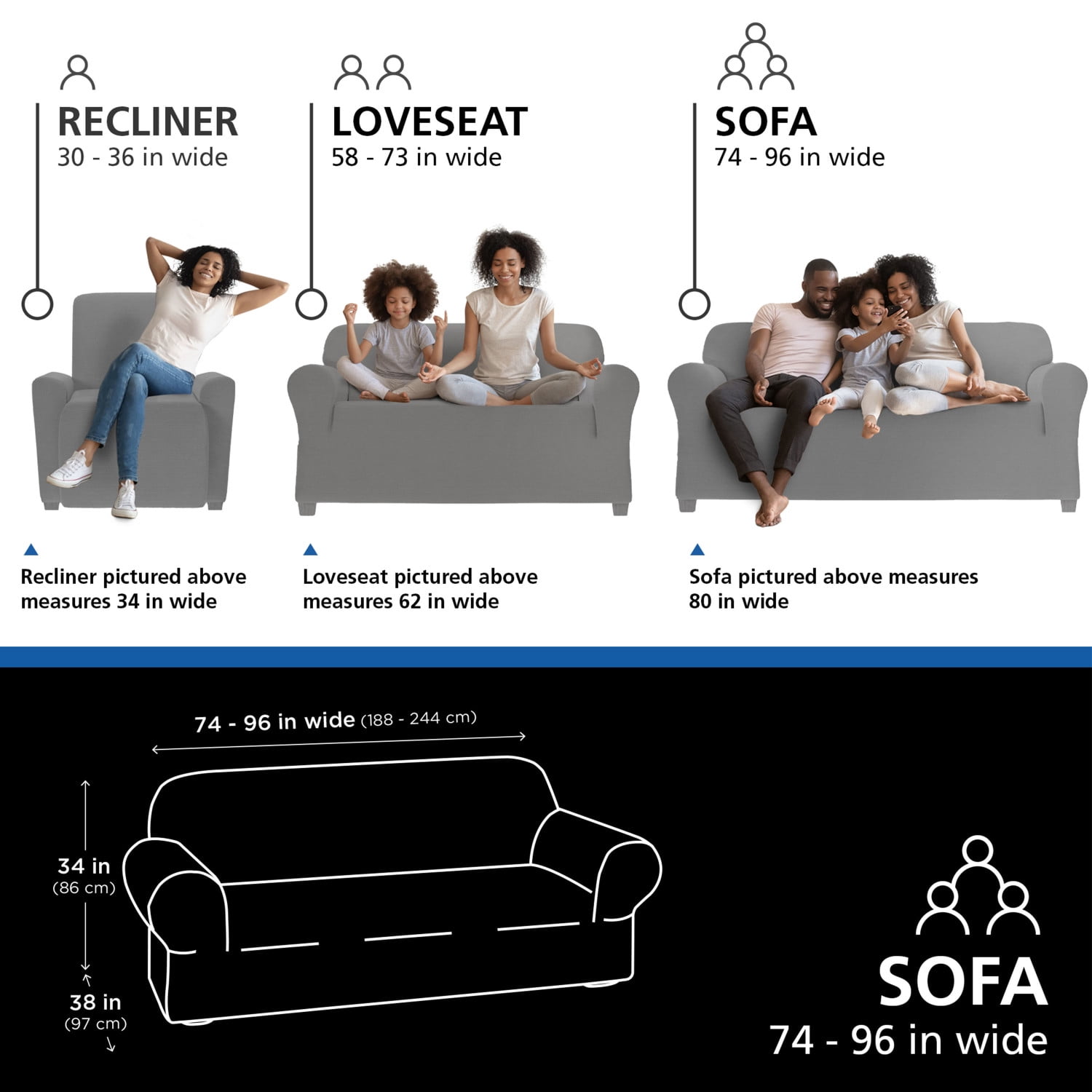 Mainstays Stretch-to-Fit Fabric Sofa Slipcover, 1-Piece, Charcoal Gray