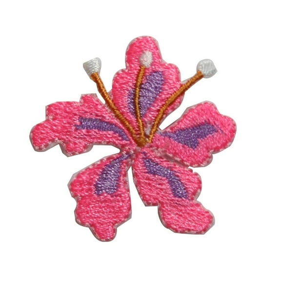 ID 6239 Pink Hibiscus Flower Patch Hawaiian Garden Embroidered Iron On Applique