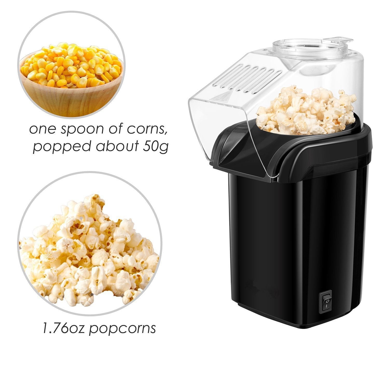 Hot Air Popcorn Maker Machine 1100W Electric Popcorn Popper Kernel Corn  Maker Bpa Free, 95% Popping Rate, 3 Minutes Fast, No Oil Healthy Snack for
