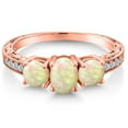 thumbnail image 3 of Gem Stone King 1.23 Ct Oval Cabochon White Ethiopian Opal 18K Rose Gold Plated Silver Ring (Size 7), 3 of 6