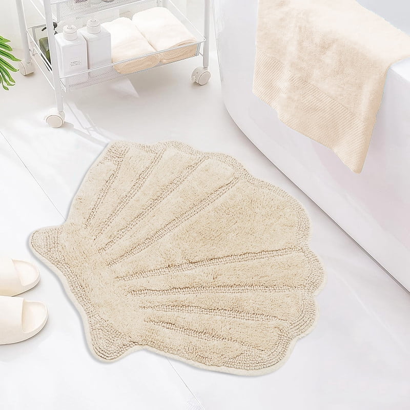 Better Trends Seashell Bath Rug, 100% Cotton Cute Beach Theme Bathroom Mat, Soft & Absorbent, Reversible, Washable Foot Mat, Sand Sea Decor for Kids & Home, 25" x 28" Marilyn Collection