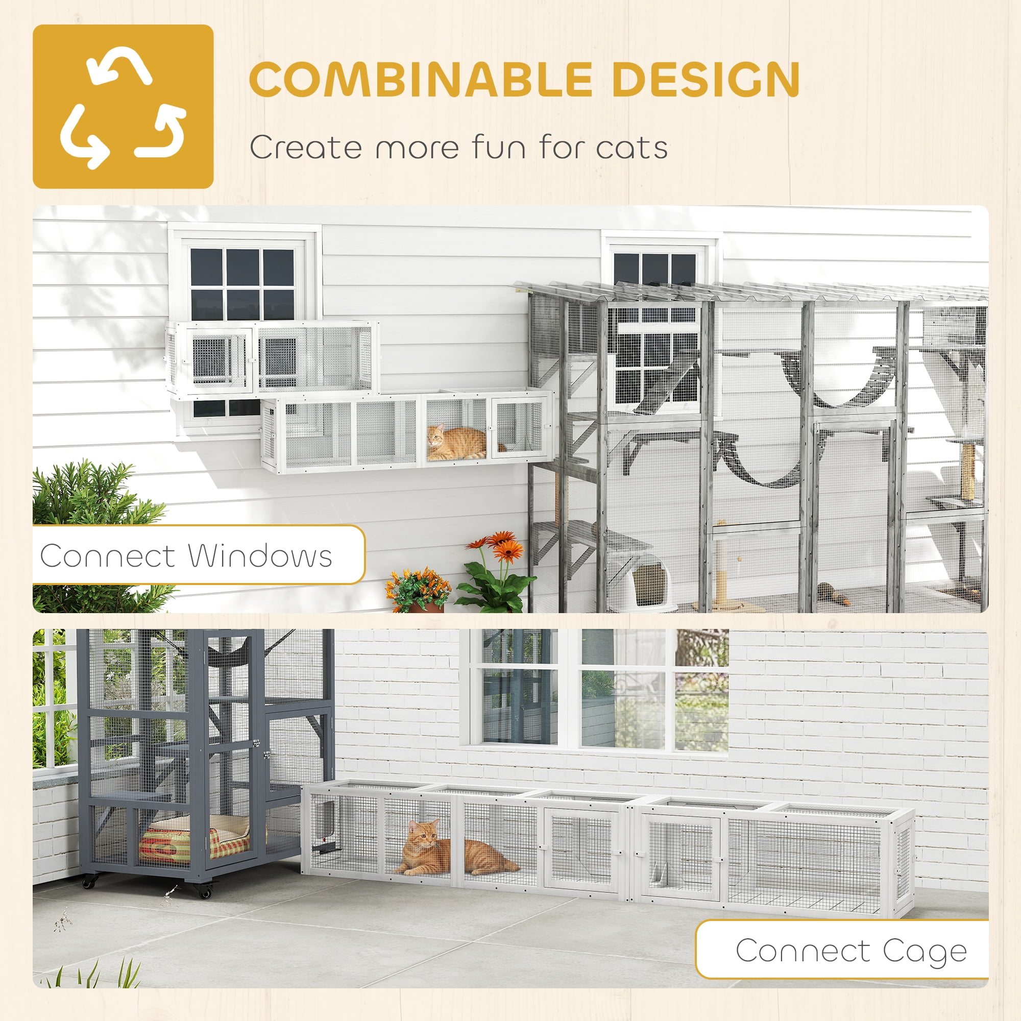 PawHut 98" Cat Tunnel Outdoor with Combinable Design, Doors, White