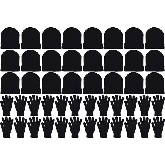 24 Pack Men Women Warm Winter Gloves & Hats Knit Thermal Gloves Wholesale Bulk