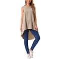thumbnail image 2 of INSPIRAR CHIC Top sin mangas para mujer, cuello redondo, dobladillo asimétrico, ajuste holgado, blusa tunic alta y baja, color caqui, talla L, 2 of 5