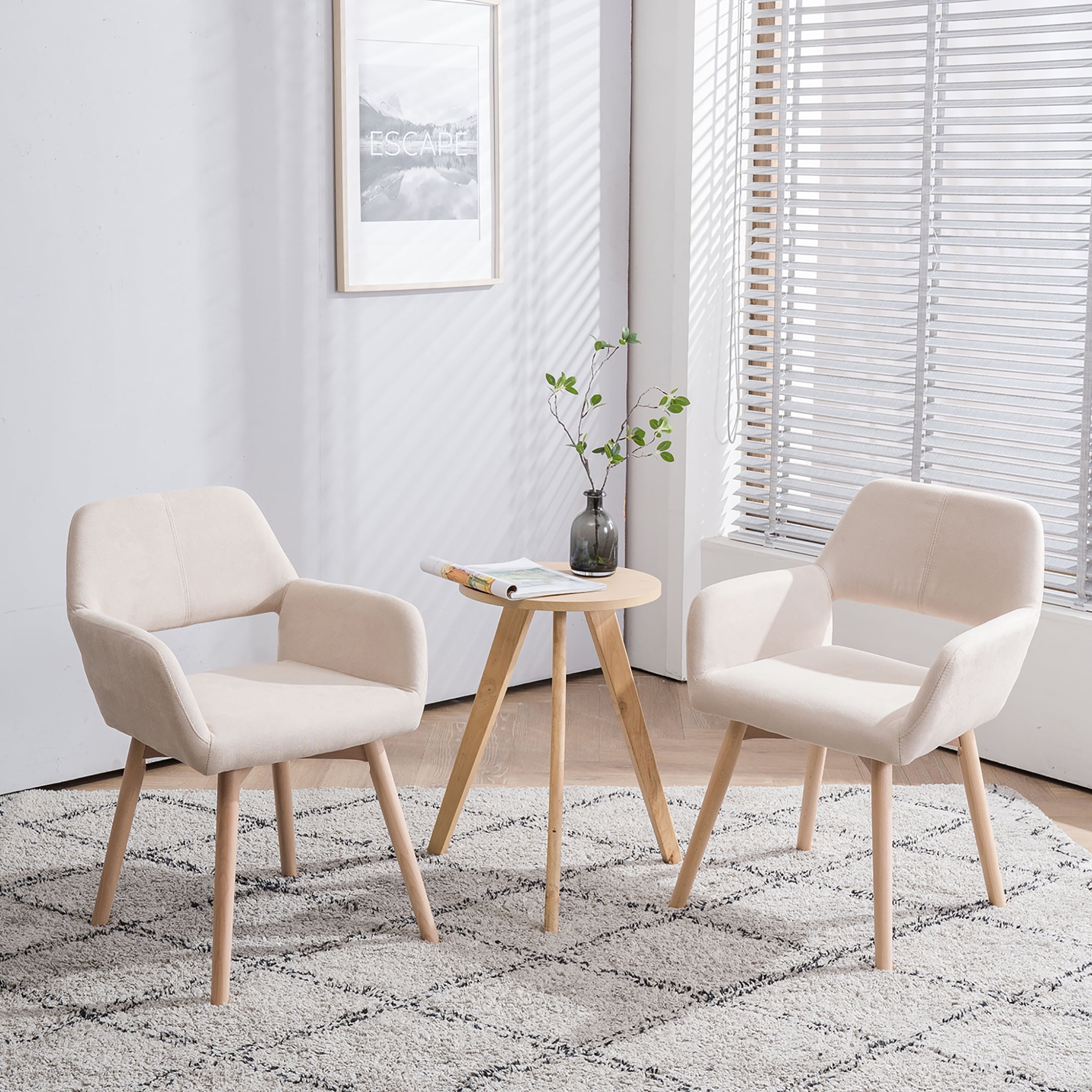 Homy Grigio Dining Chairs Set of 2 Kitchen & Dining Room Chairs for Kitchen Chairs with Armrest (Beige)