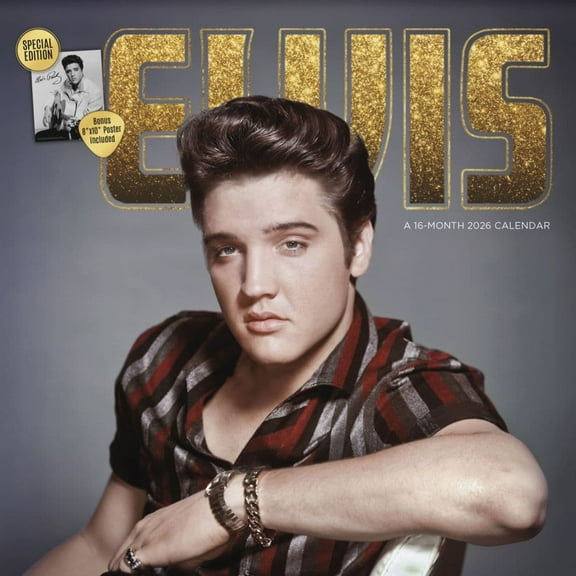 Trends International, Elvis Exclusive with Bonus Print 2026 Wall Calendar, 12'' X 12'', 16-Month Calendar with Stapled Binding