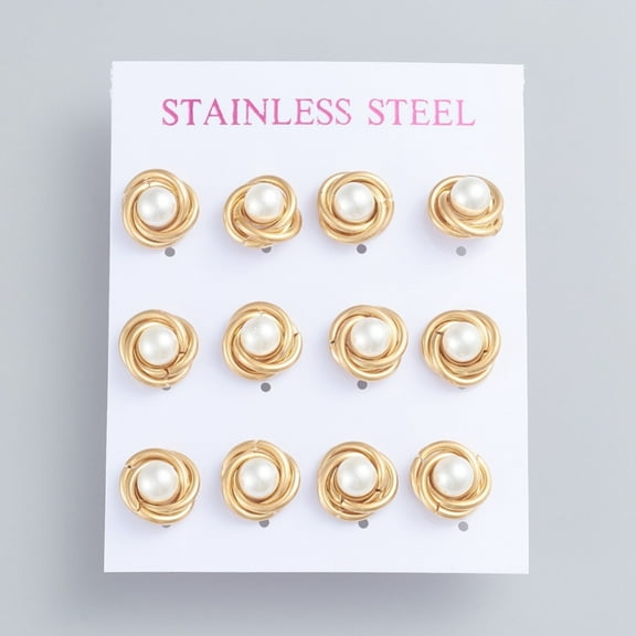 1Card 304 Stainless Steel Stud Earrings Love Knot Earrings with Plastic Imitation Pearl Beads and Ear Nuts Golden 11mm Pin: 0.7mm 6pairs/card