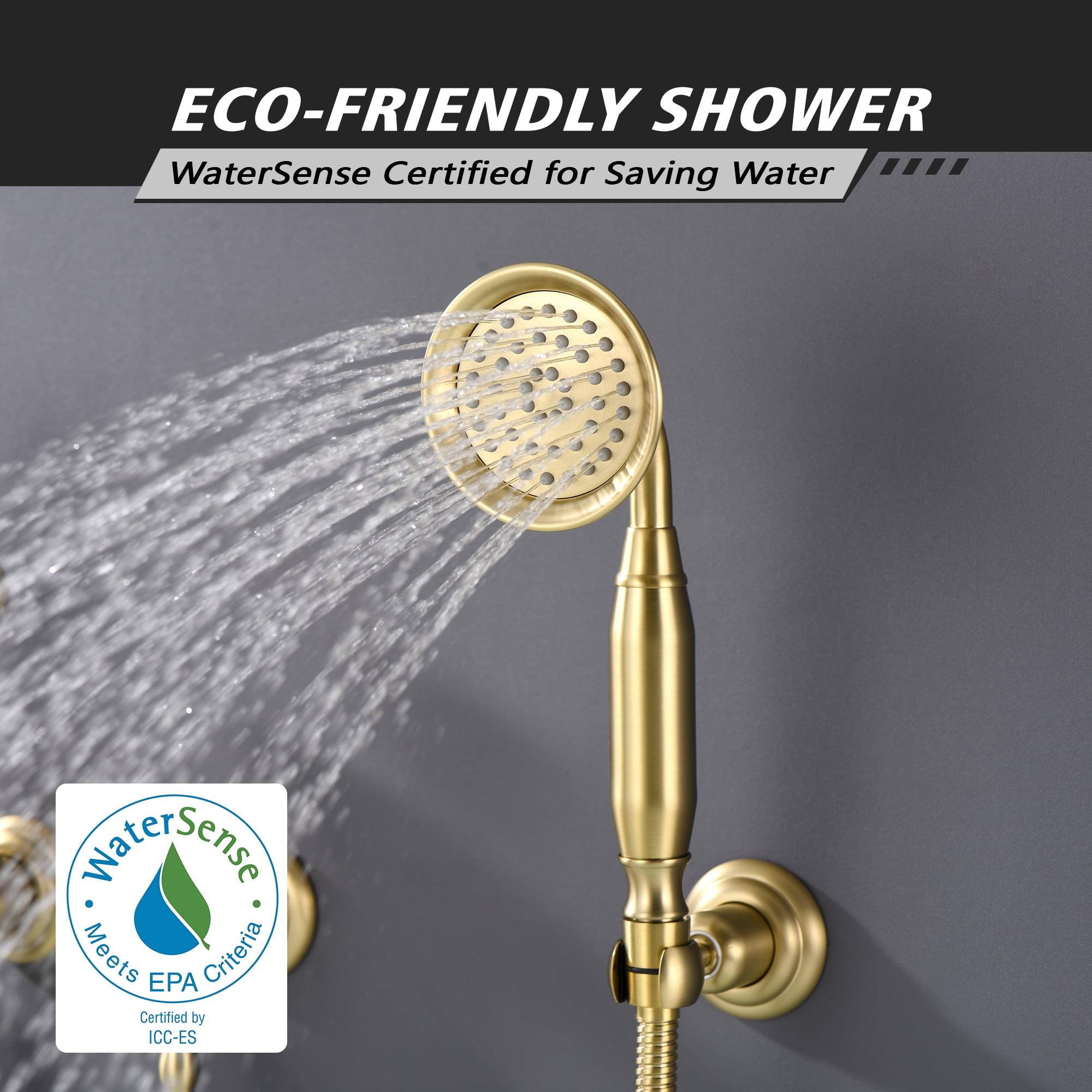 SUMERAIN Brushed Gold Wall Mount Tub Faucet with Hand Shower, Traditional Bathtub Faucet Set Including Rough-in Valve