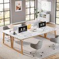 thumbnail image 6 of Finmind 78.74" Extra Long 2-Person Desk, Wooden Double Computer Table with Faux Marble Top, White & Gold, 6 of 7