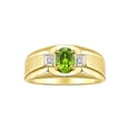 thumbnail image 1 of RYLOS Men's Rings 14K Yellow Gold Classic 7X5MM Oval Gemstone & Diamond Ring Peridot August Birthstone Rings For Men, Gold Rings Size 10, 1 of 7