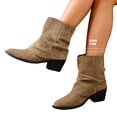 thumbnail image 6 of Women's Vintage Western Cowboy Ankle Boots Ruched Slouchy Fold Over Shaft Pointed Toe Suede Chunky Block Heel Casual Autumn Winter Short Booties, 6 of 6