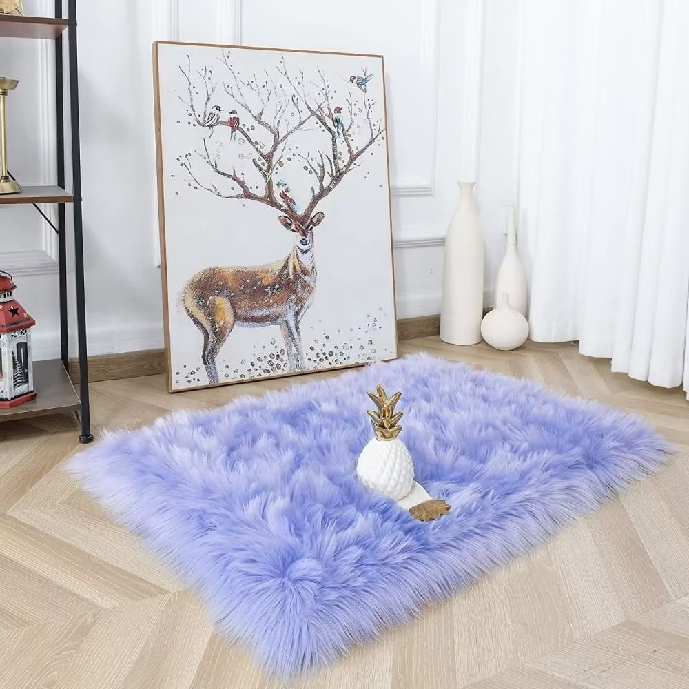 FanciHome Ultra Soft Fluffy Rugs Faux Fur Sheepskin Area Rug for