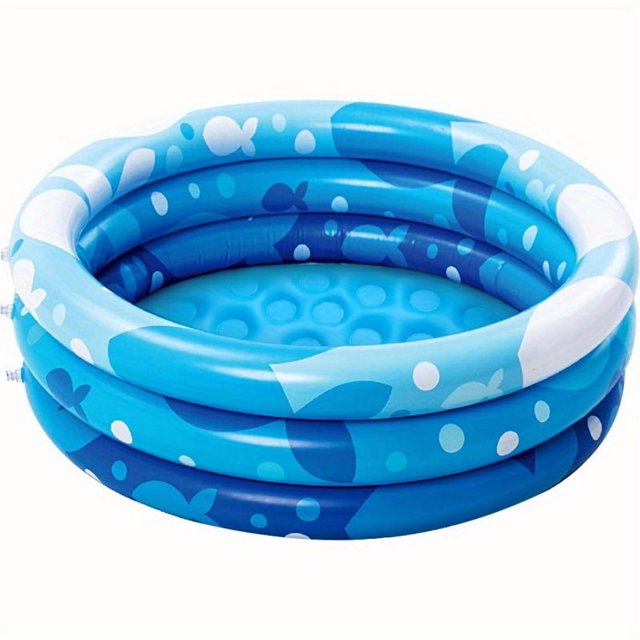 HLONK 34”x10” Inflatable Kiddie Pool with 3-Ring Safety Design Blue Geometric Pattern Baby Pool for Kids & Dogs - Portable Summer Backyard Water Play Pit No Pump Needed Summer Pool Fun