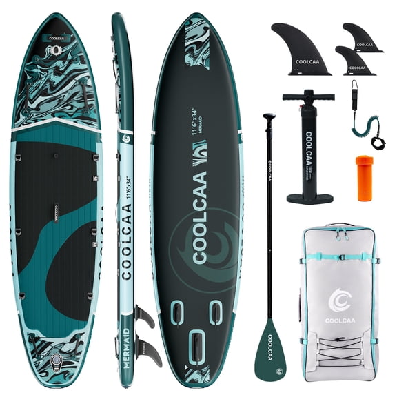 COOLCAA 11'6" Inflatable Stand Up Paddle Board, 34" Wide, 490 lb Capacity SUP Kit