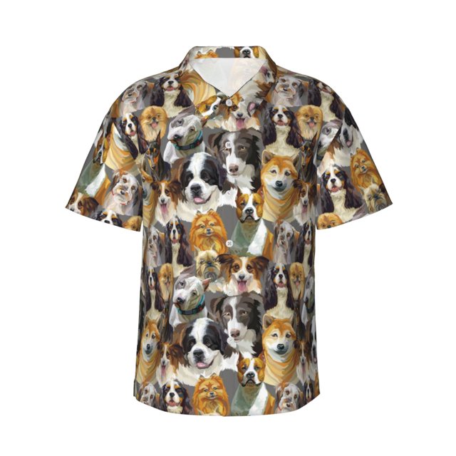 Balery Cute Dog Camisas hawaianas de manga corta para hombre, camisas playeras de corte holgado, camisas de vacaciones con botones,X-Large
