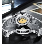 GUANQIN Men Skeleton Automatic Self-Winding Mechanical Luminous Moon Phase Stainless Steel Leather Wrist Watch Sapphire Waterproof Starry Sky Multifunctional Dial Clock