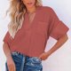 thumbnail image 5 of Fiudx Ofertas y Liquidaciones Moda Mujer Casual Botón Sólido Blusa Manga Corta Camiseta Verano Tops, 5 of 7