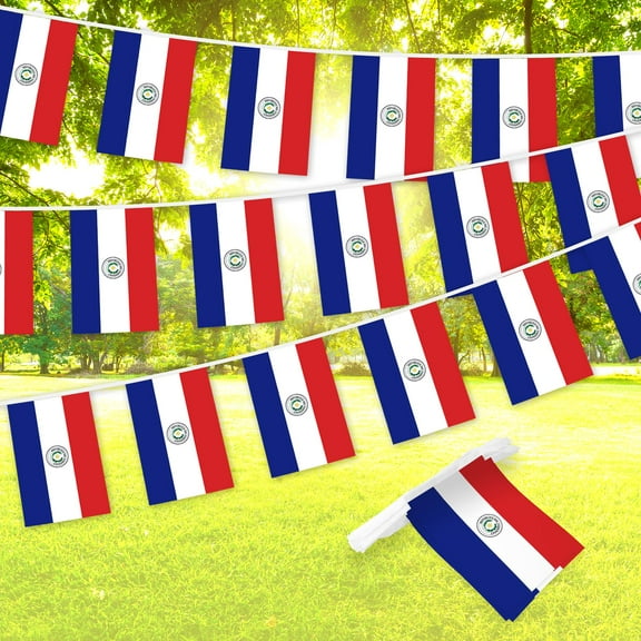 G128 Paraguay Paraguayan Bunting Banner | Flag 8.2 x 5.5 Inch, Full String 33 Feet | Printed 150D Polyester, Decorations For Bar, School, Festival Events Celebration
