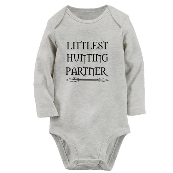 iDzn Babies Littlest Hunting Partner Funny Rompers, Newborn Baby Unisex Bodysuits, Infant Jumpsuits, Toddler Kids Long One-Piece Oufits