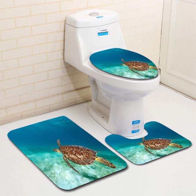 ABPHQTO Tortuga carey Juego de alfombras de baño de 3 piezas Alfombra de baño Alfombra de contorno y tapa de inodoro
