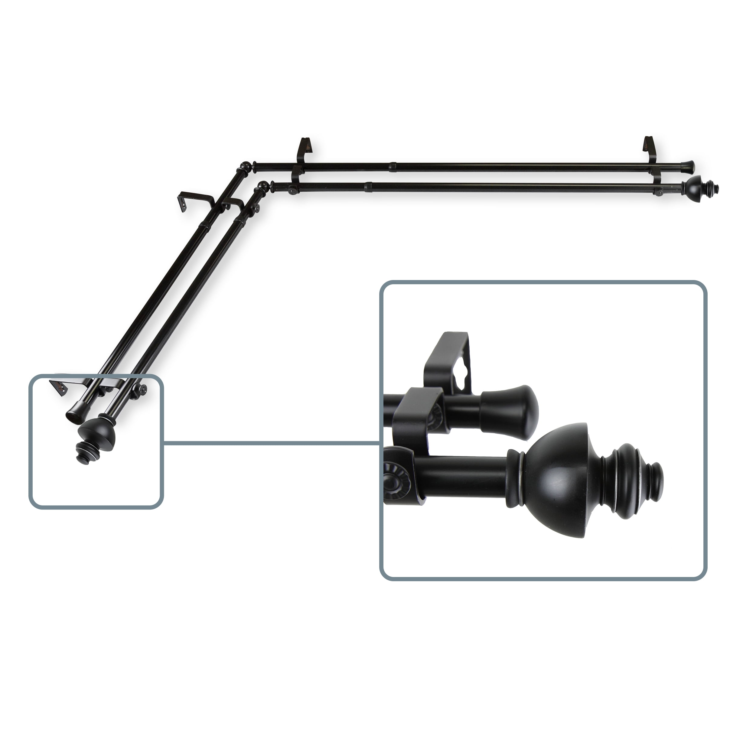 Madalena 13/16 inch Double Corner Window Curtain Rod 28-48" - Black