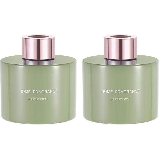 HARFINGTON 2pcs Empty Glass Diffuser Bottle 140ml/4.7oz Refillable Fragrance Accessories Aromatherapy Jar Container for Replacement Reed Diffuser DIY Home Bathroom Green with Gold Tone Cap