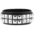 thumbnail image 4 of Pulsera unisex de cuero genuino negro con tachuelas plateadas y estilo gótico punk glam de los años 80, 4 of 4