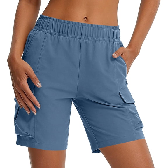 cocolona Womens Summer Casual Drying Cargo Shorts Elastic Waist Wide Leg Outdoor Hiking Shorts with Pockets