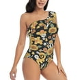thumbnail image 3 of Honeii Sunflowers Bee for women's one-piece swimsuit featuring a chic one-shoulder design experience elegance and style in the water-Small, 3 of 6
