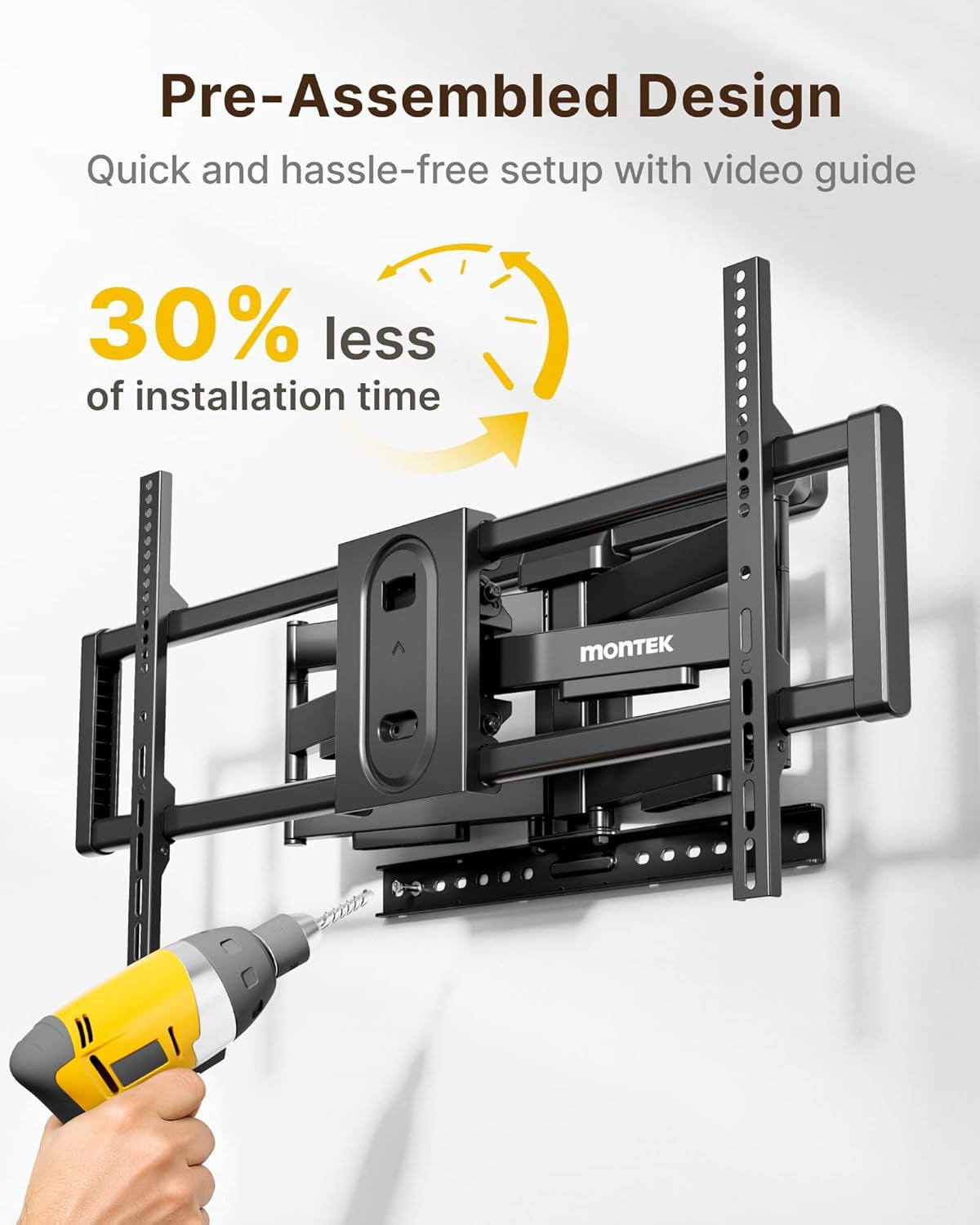 monTEK Full Motion TV Wall Mount for 43–95" TVs, 22" Long Arm Extension, 150 lb Capacity, Swivel Tilt Leveling, VESA 200x200–800x400, Fits 16"/18" Studs