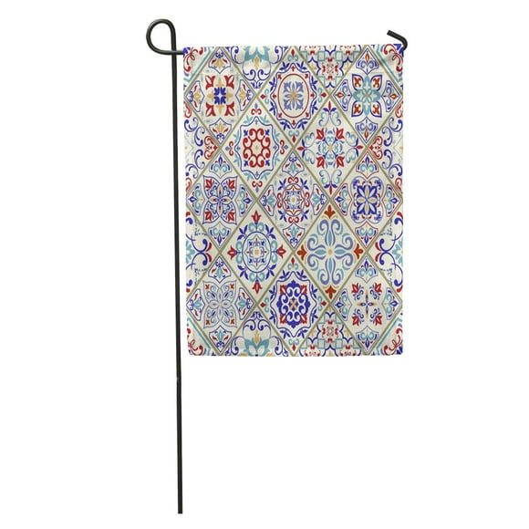 NUDECOR Beige Vintage Pattern Colorful Patchwork in Turkish Endless Ceramic Linoleum Garden Flag Decorative Flag House Banner 28x40 inch
