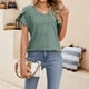 thumbnail image 1 of Camiseta De Mujer Tops casuales Tops de manga corta ahuecados Traje diario de color sólido (Verde L) Cgtredaw para Mujer Verde T XL, 1 of 6