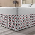 thumbnail image 1 of Skull Bed Skirt, Geometric Skulls and Hearts Crosses Stitch Work Knitted Nordic Pattern Print, Elastic Bedskirt Dust Ruffle Wrap Around for Bedding Decor, 4 Sizes, Grey Red Coconut, by Ambesonne, 1 of 2