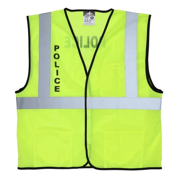 MCR Safety VCL2MLPLCM Safety Class 2 Police Mesh Fluorescent Lime Medium Vest