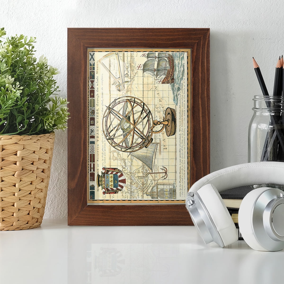 Nautical Map I -Framed Print w/glass-Chestnut