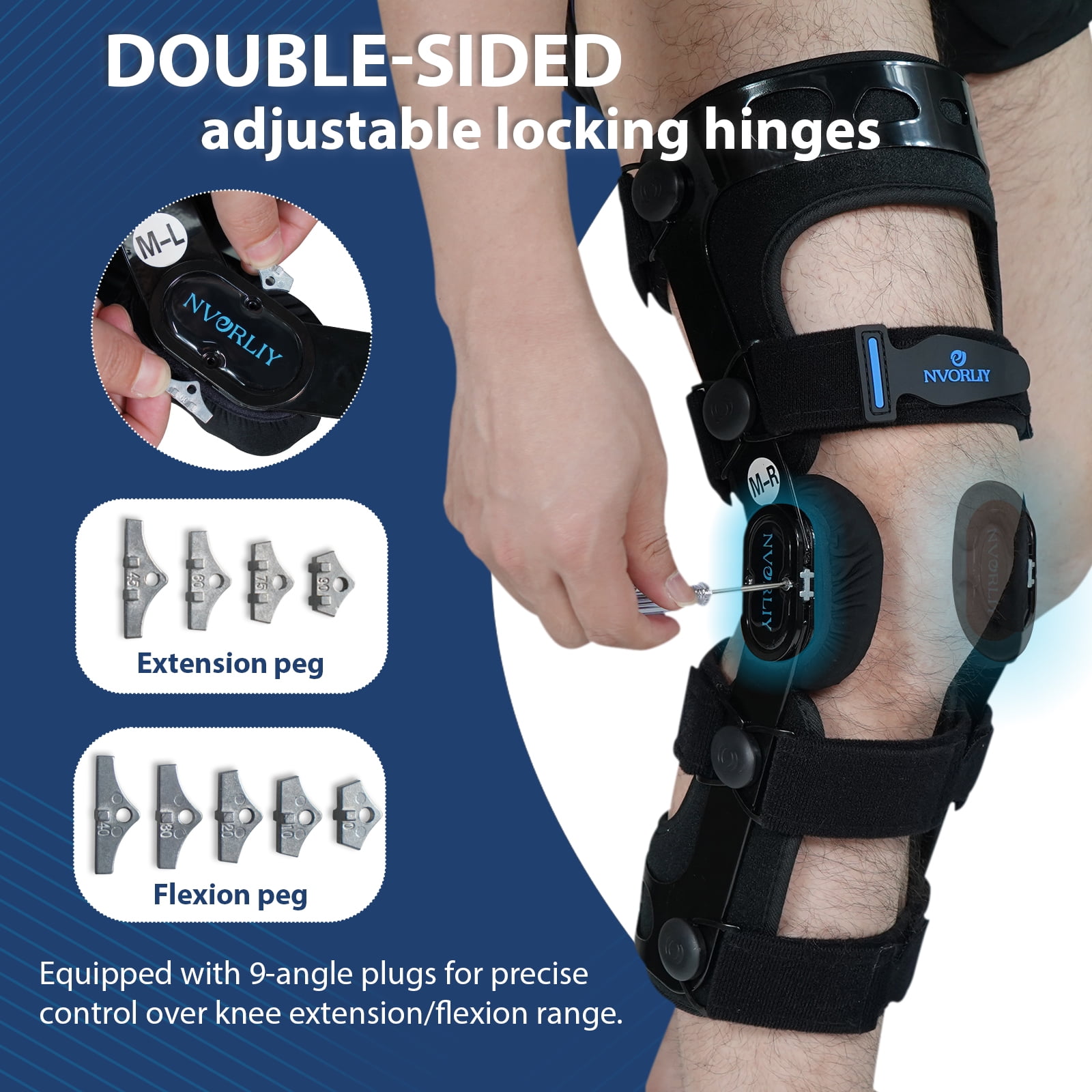 Nvorliy Orthopedic Knee Brace, Hinged ROM Knee Orthosis for ACL/MCL/PCL/Ligament Injuries, Arthritis(OA), Meniscus, Osteoarthritis - Fit Men & Women (Left, Small)