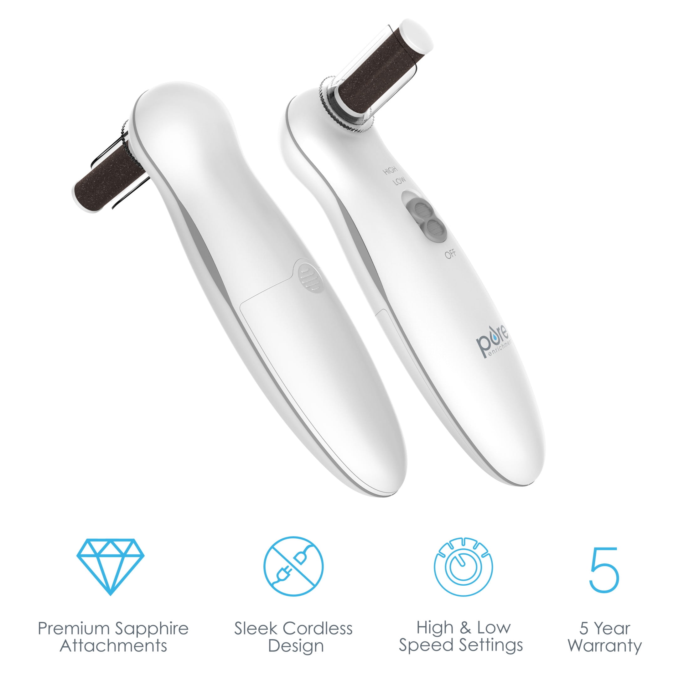Pure Enrichment PurePedi Deluxe 10-Piece Pedicure Set - Professional At-Home Pedicure Kit with Attachments: Cordless Nail File, Drill, Callus Remover, & Protective Cap - Easy to Use, Salon-Quality