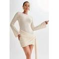 thumbnail image 4 of Women'S Backless Pleated Mini Dress Long Sleeve Knit Crochet Sexy- Party Sweater Dresses White S, 4 of 8