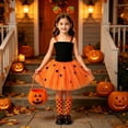 thumbnail image 2 of Otqutp 4 Piece Girls Pumpkin Set Suspender Tulle Dress with Headband Striped Socks Candy Bag Toddler Cute Halloween Clothes, 2 of 7